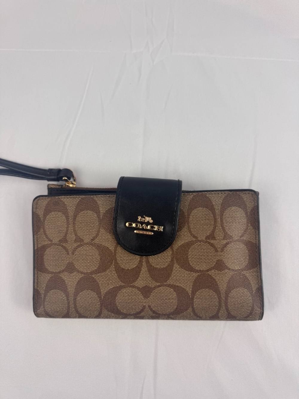 Coach Phone Tech Wallet In Signature Brown Black Colorblock Coated Canvas C2874